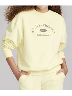 “Saint-Tropez Cote d’ Azur” fleece crewneck sweatshirt in yellow